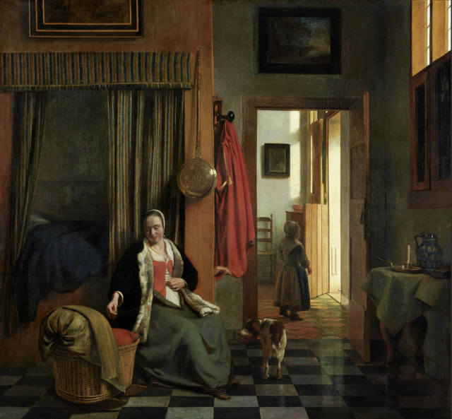 《摇篮旁系紧胸衣的女子》/皮特·德·霍赫